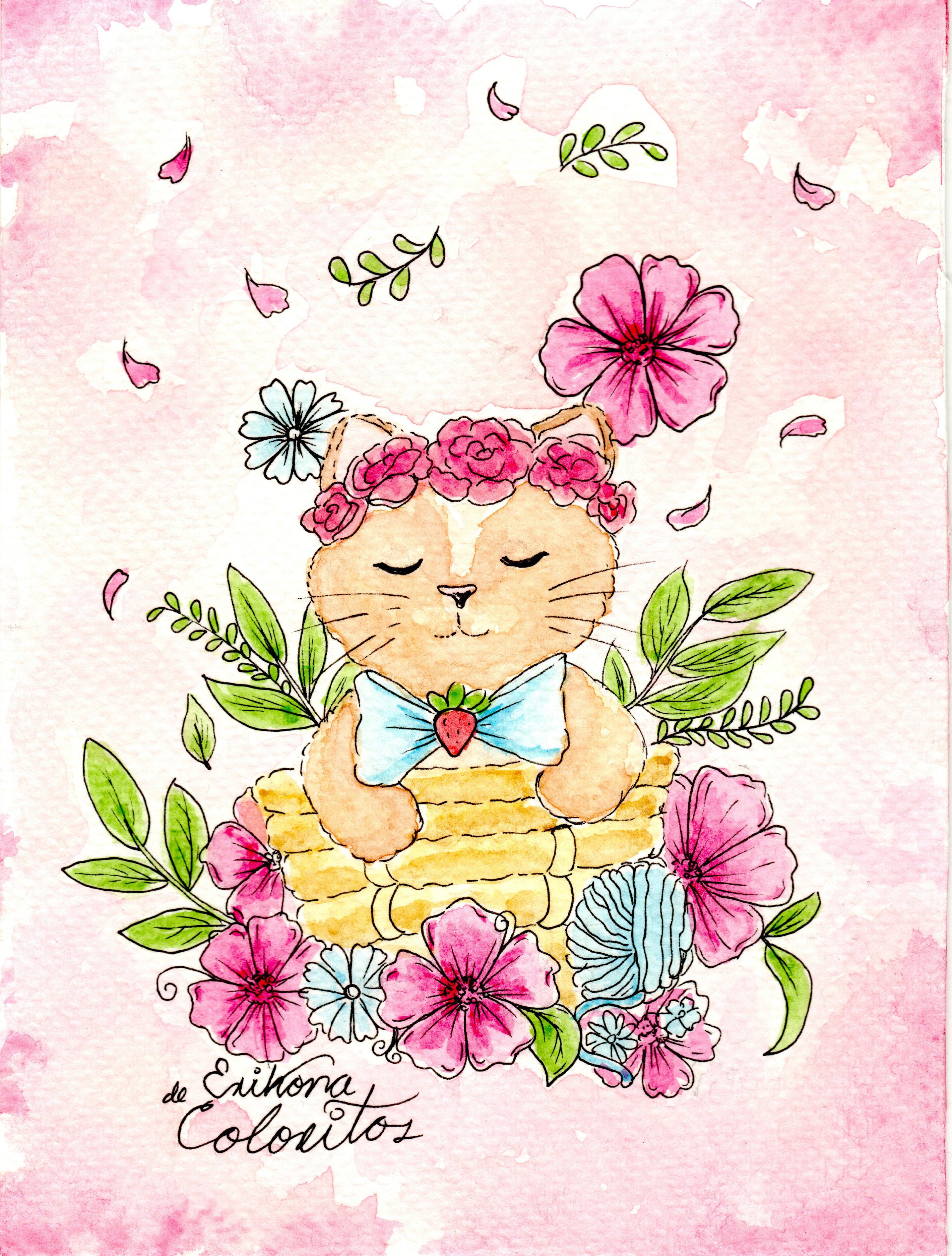 Gatito con flores